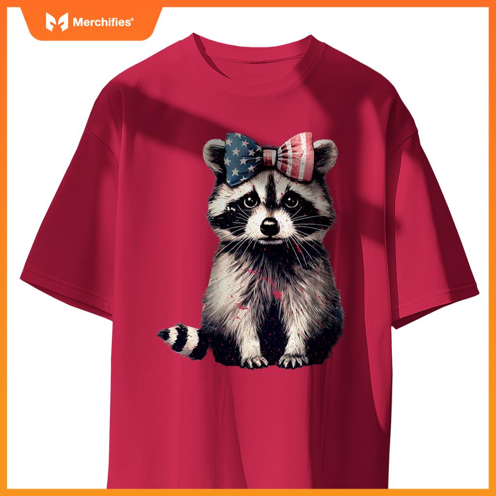 coquette bow raccoon lover american flag patriotic 4th july T-Shirt