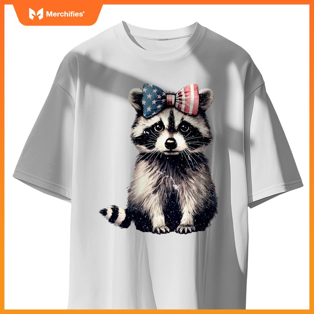 coquette bow raccoon lover american flag patriotic 4th july T-Shirt
