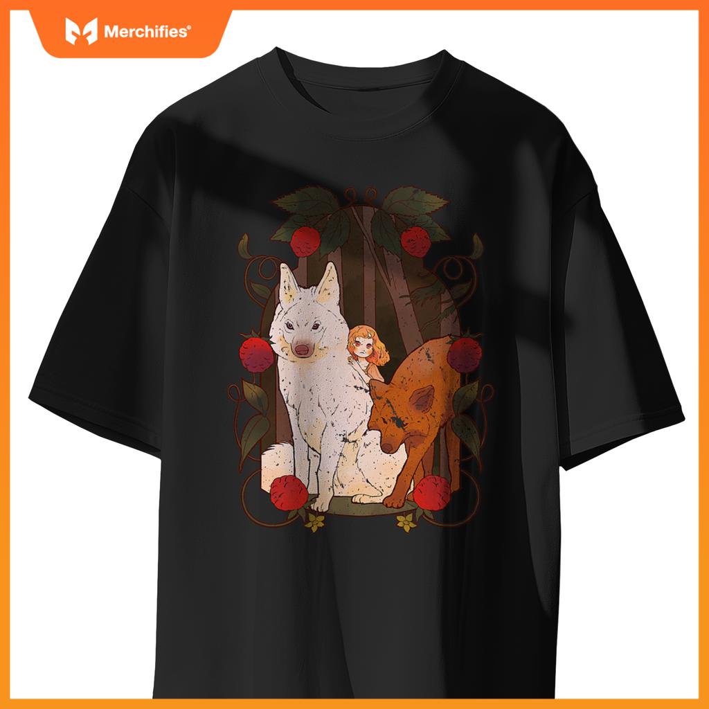 Cottagecore Aestic Wolf - Wild Dog With Fairy And Berries T-Shirt