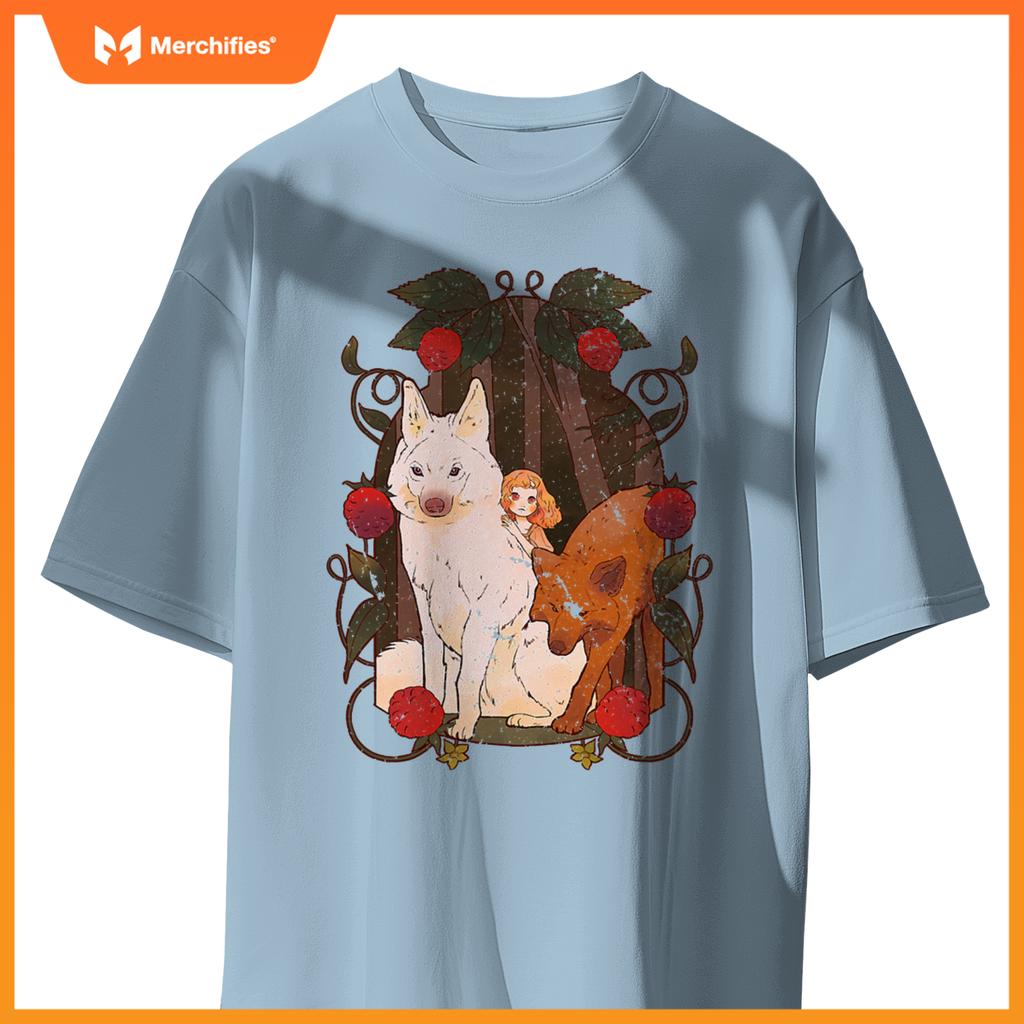 Cottagecore Aestic Wolf - Wild Dog With Fairy And Berries T-Shirt