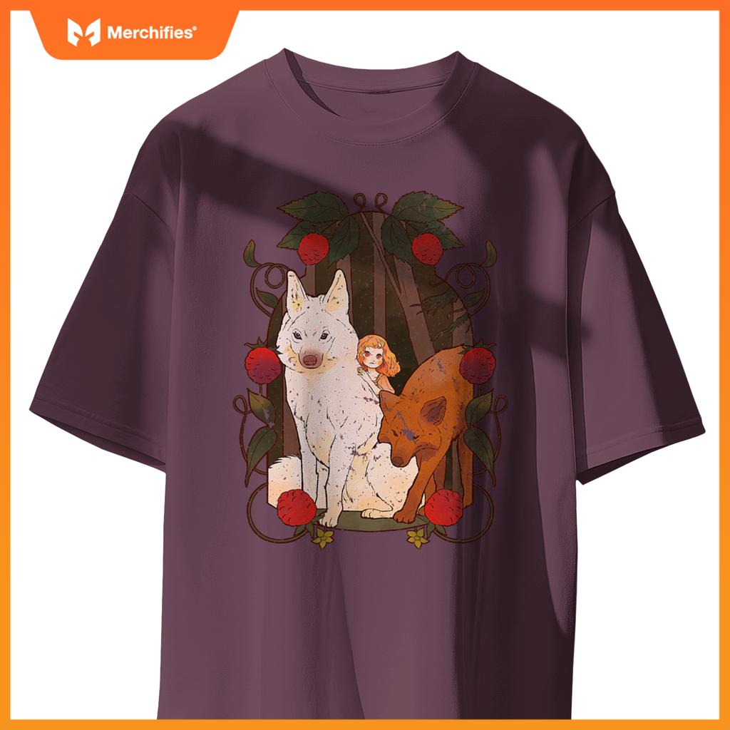 Cottagecore Aestic Wolf - Wild Dog With Fairy And Berries T-Shirt