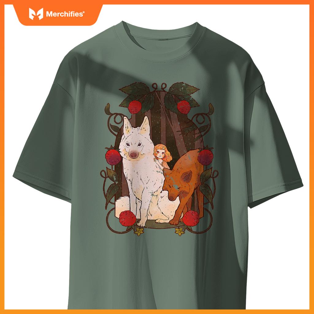 Cottagecore Aestic Wolf - Wild Dog With Fairy And Berries T-Shirt