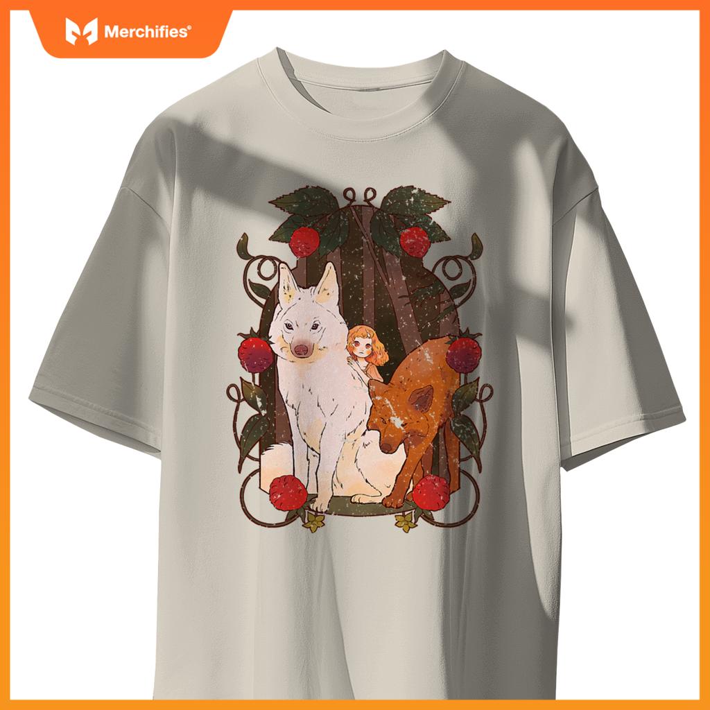 Cottagecore Aestic Wolf - Wild Dog With Fairy And Berries T-Shirt