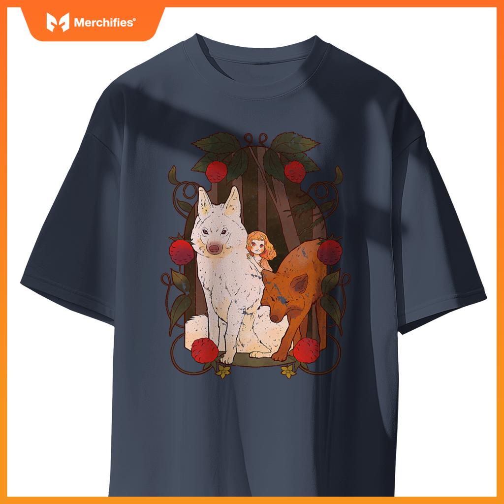 Cottagecore Aestic Wolf - Wild Dog With Fairy And Berries T-Shirt
