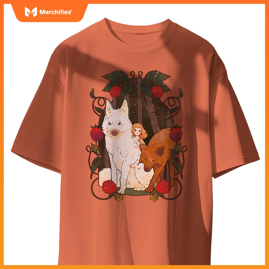 Cottagecore Aestic Wolf - Wild Dog With Fairy And Berries T-Shirt