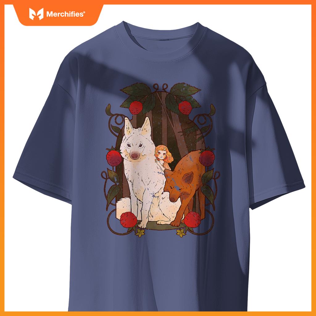 Cottagecore Aestic Wolf - Wild Dog With Fairy And Berries T-Shirt