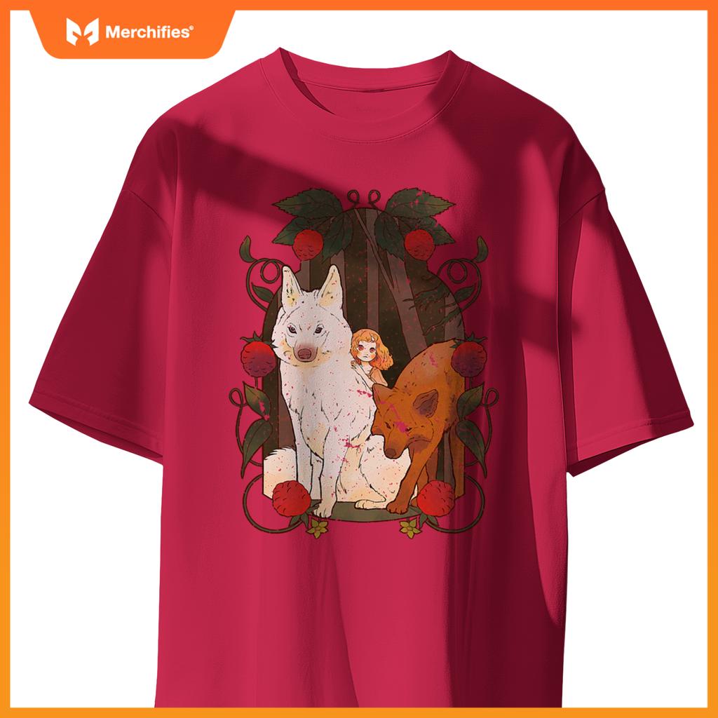 Cottagecore Aestic Wolf - Wild Dog With Fairy And Berries T-Shirt