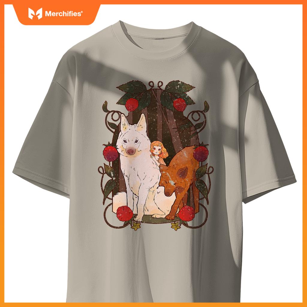 Cottagecore Aestic Wolf - Wild Dog With Fairy And Berries T-Shirt