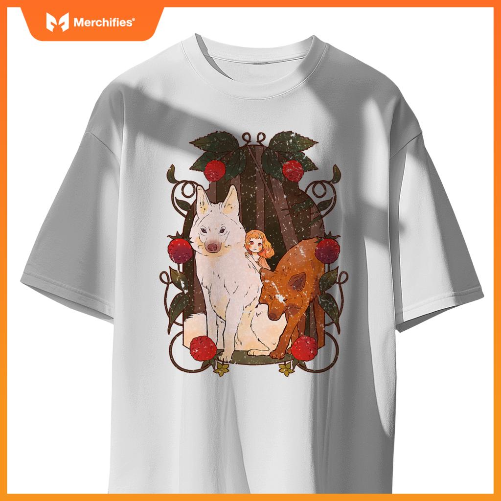 Cottagecore Aestic Wolf - Wild Dog With Fairy And Berries T-Shirt