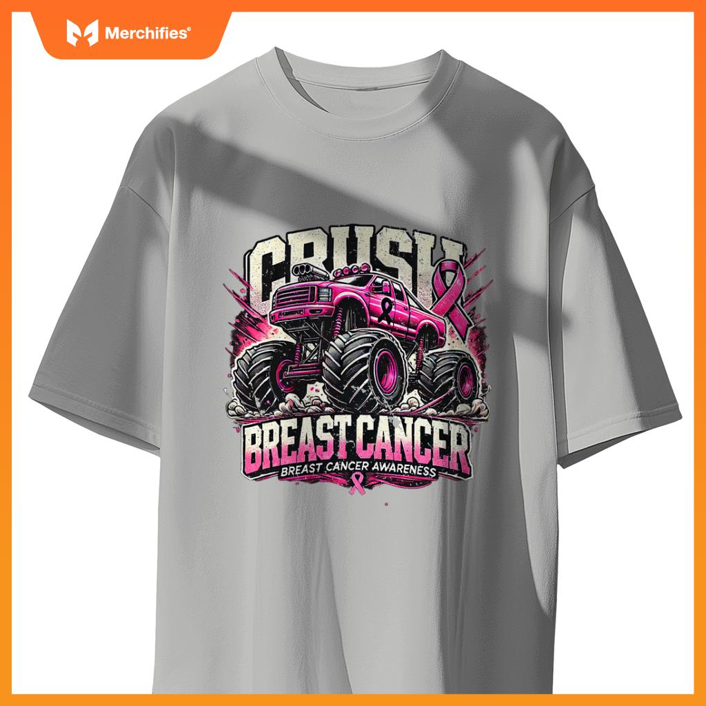 Crush Breast Cancer Awareness Monster Truck Toddler Boy Kids T-Shirt