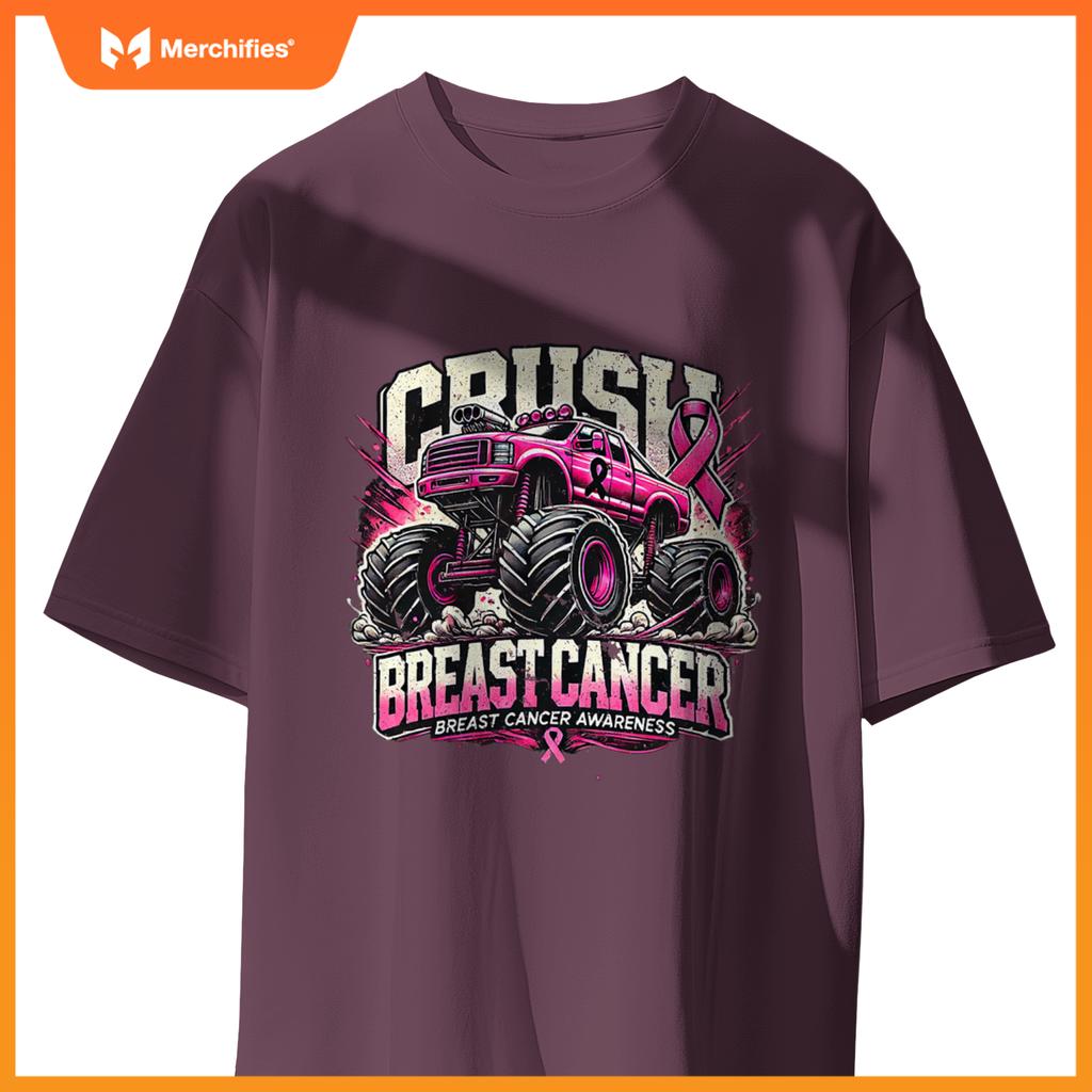 Crush Breast Cancer Awareness Monster Truck Toddler Boy Kids T-Shirt