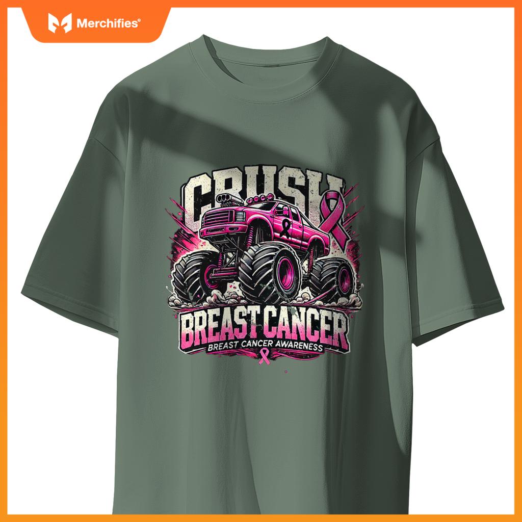Crush Breast Cancer Awareness Monster Truck Toddler Boy Kids T-Shirt