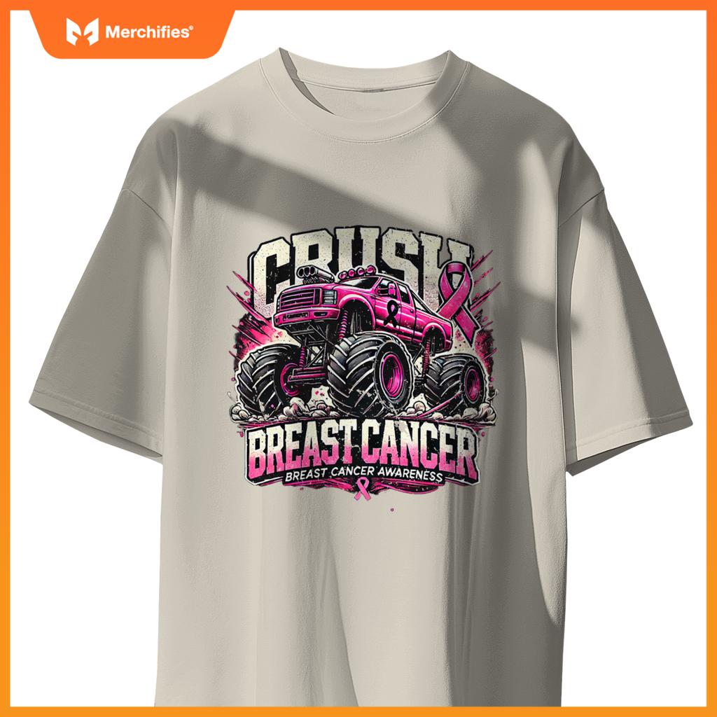 Crush Breast Cancer Awareness Monster Truck Toddler Boy Kids T-Shirt