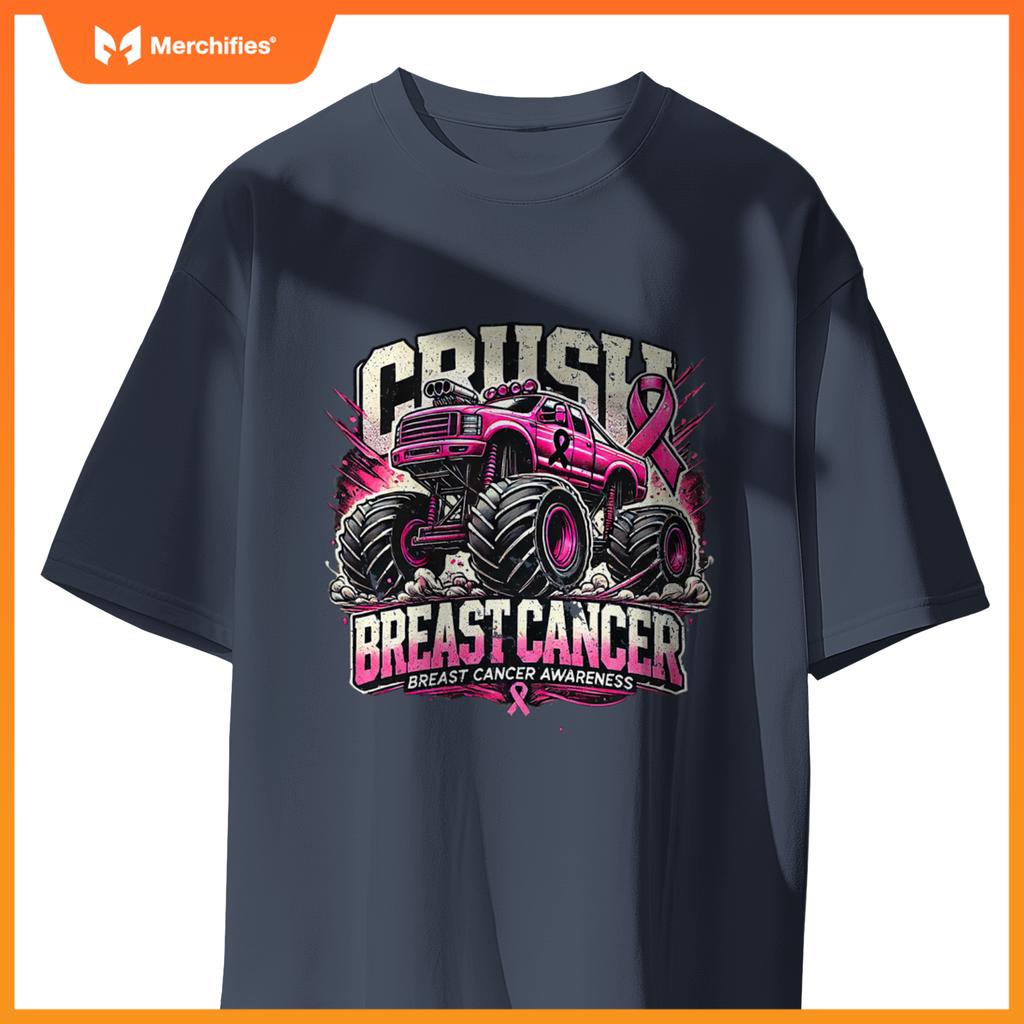 Crush Breast Cancer Awareness Monster Truck Toddler Boy Kids T-Shirt