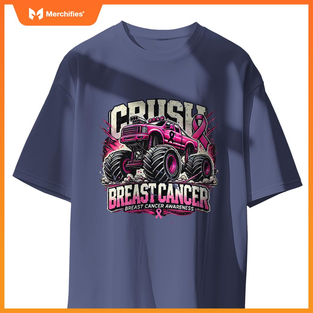 Crush Breast Cancer Awareness Monster Truck Toddler Boy Kids T-Shirt