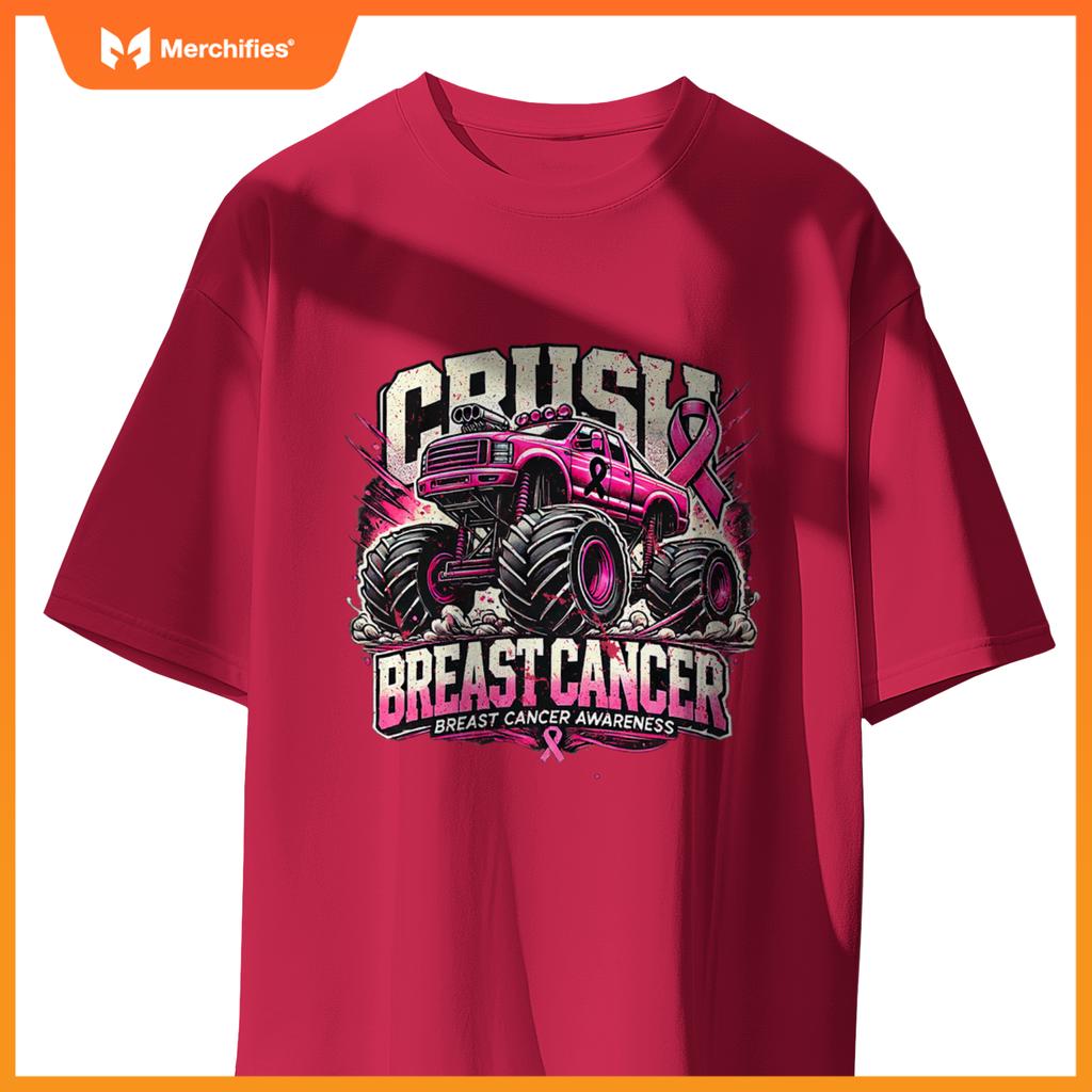 Crush Breast Cancer Awareness Monster Truck Toddler Boy Kids T-Shirt