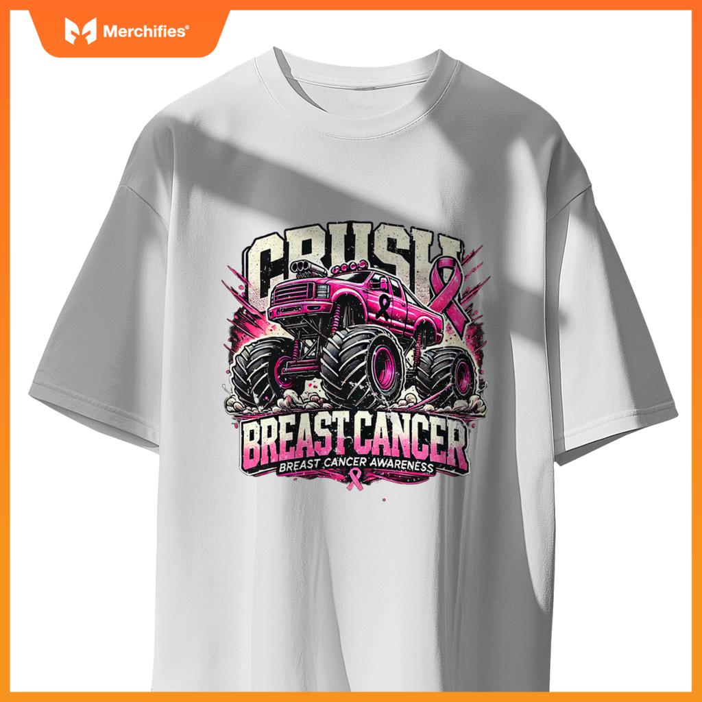 Crush Breast Cancer Awareness Monster Truck Toddler Boy Kids T-Shirt
