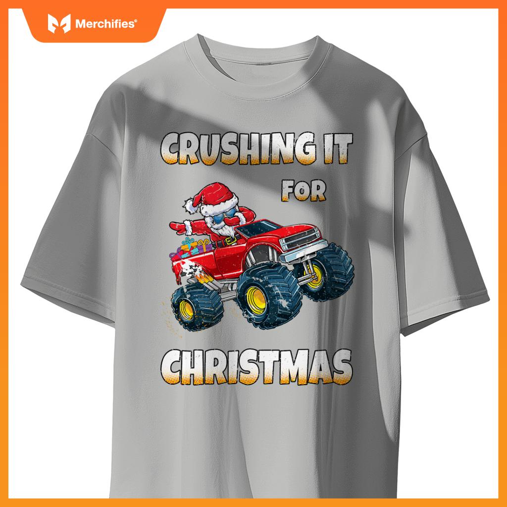 Crushing Christmas Dab Santa Monster Truck Boys Christmas T-Shirt