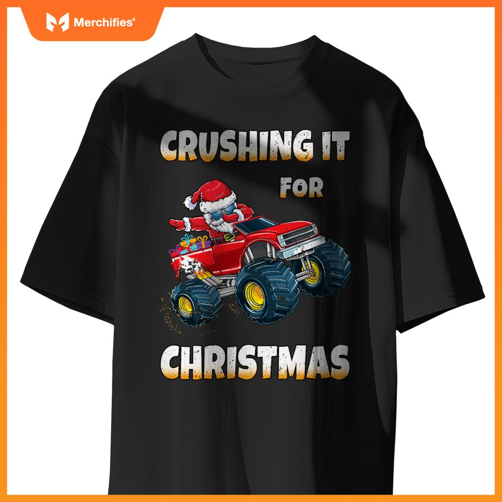 Crushing Christmas Dab Santa Monster Truck Boys Christmas T-Shirt