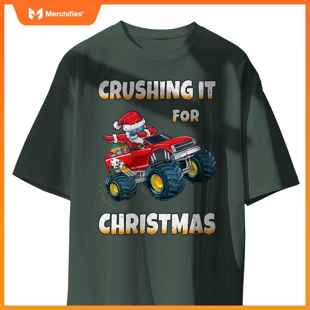 Crushing Christmas Dab Santa Monster Truck Boys Christmas T-Shirt