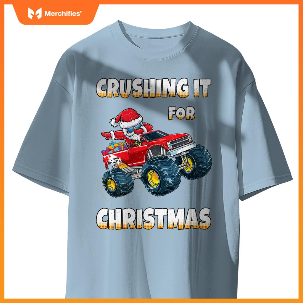 Crushing Christmas Dab Santa Monster Truck Boys Christmas T-Shirt