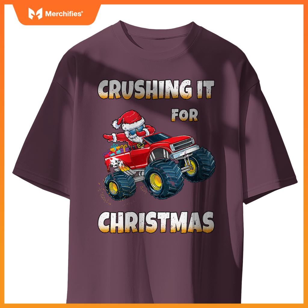 Crushing Christmas Dab Santa Monster Truck Boys Christmas T-Shirt