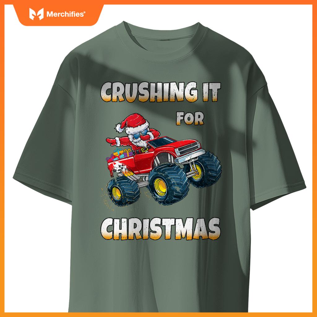 Crushing Christmas Dab Santa Monster Truck Boys Christmas T-Shirt