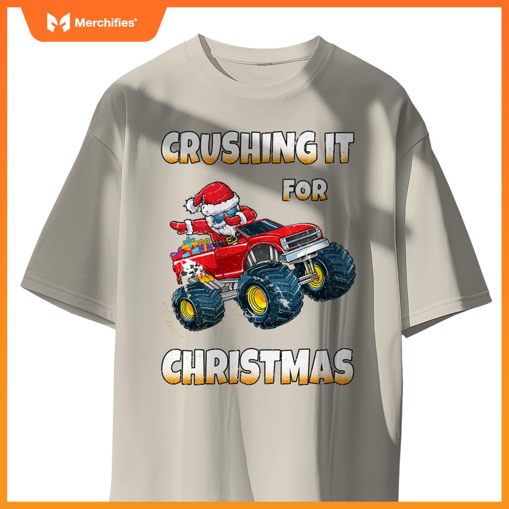Crushing Christmas Dab Santa Monster Truck Boys Christmas T-Shirt