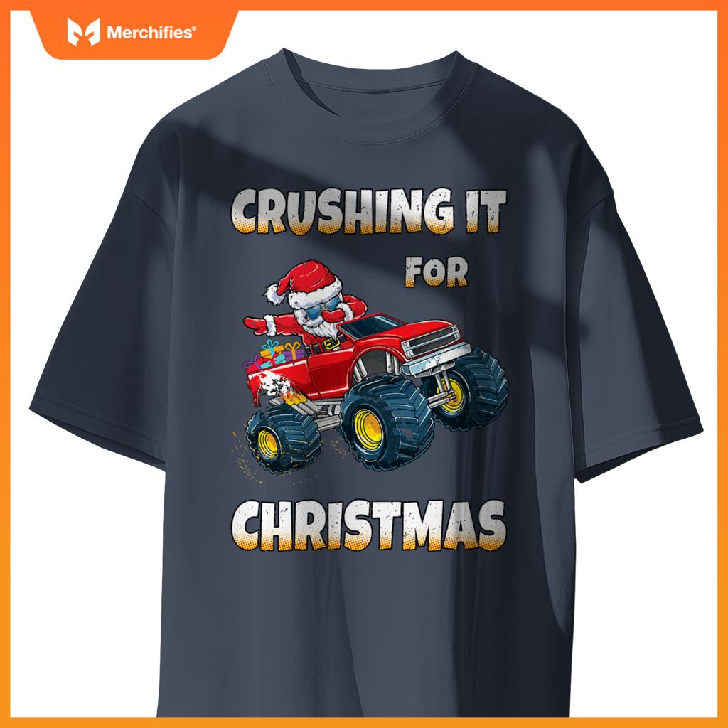 Crushing Christmas Dab Santa Monster Truck Boys Christmas T-Shirt