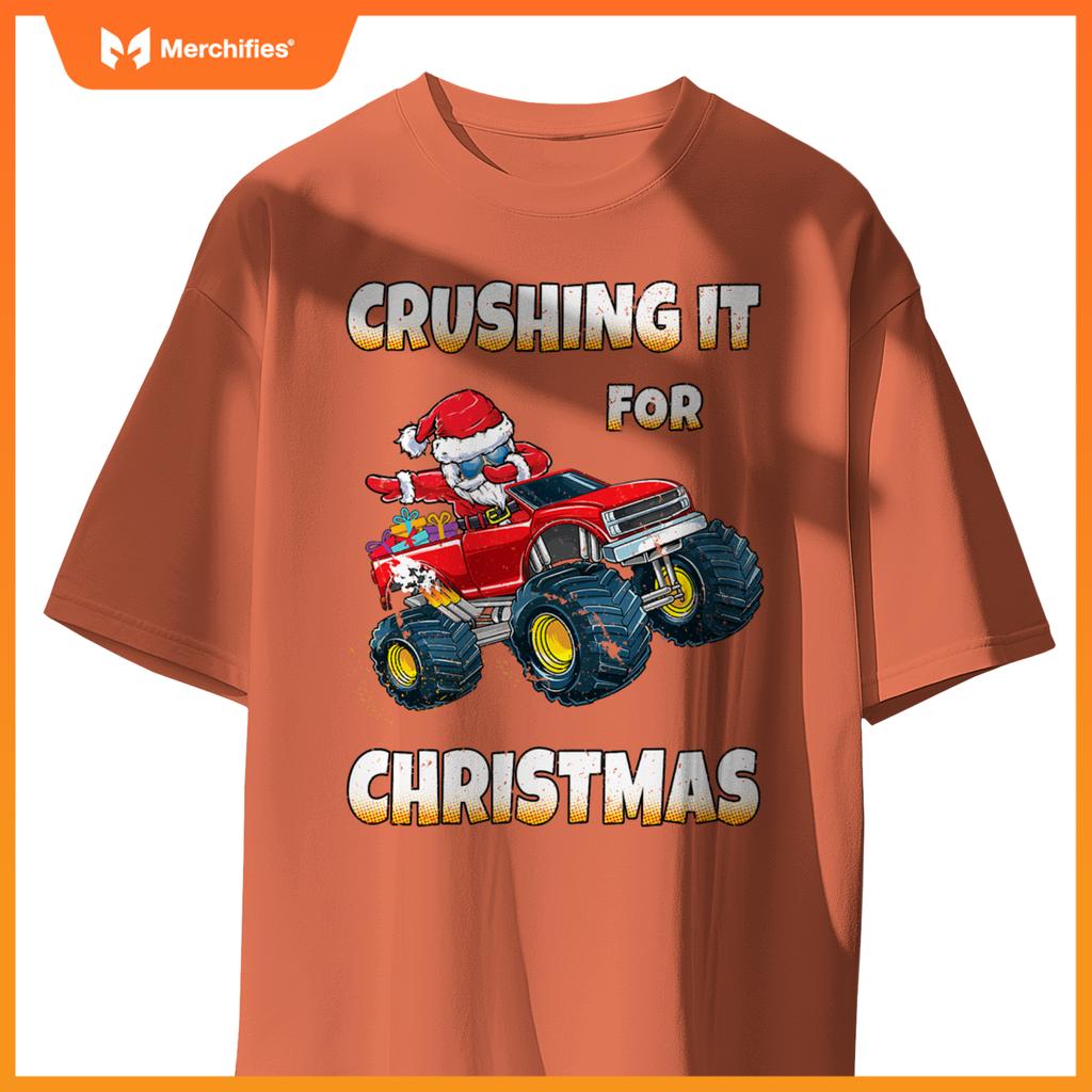Crushing Christmas Dab Santa Monster Truck Boys Christmas T-Shirt