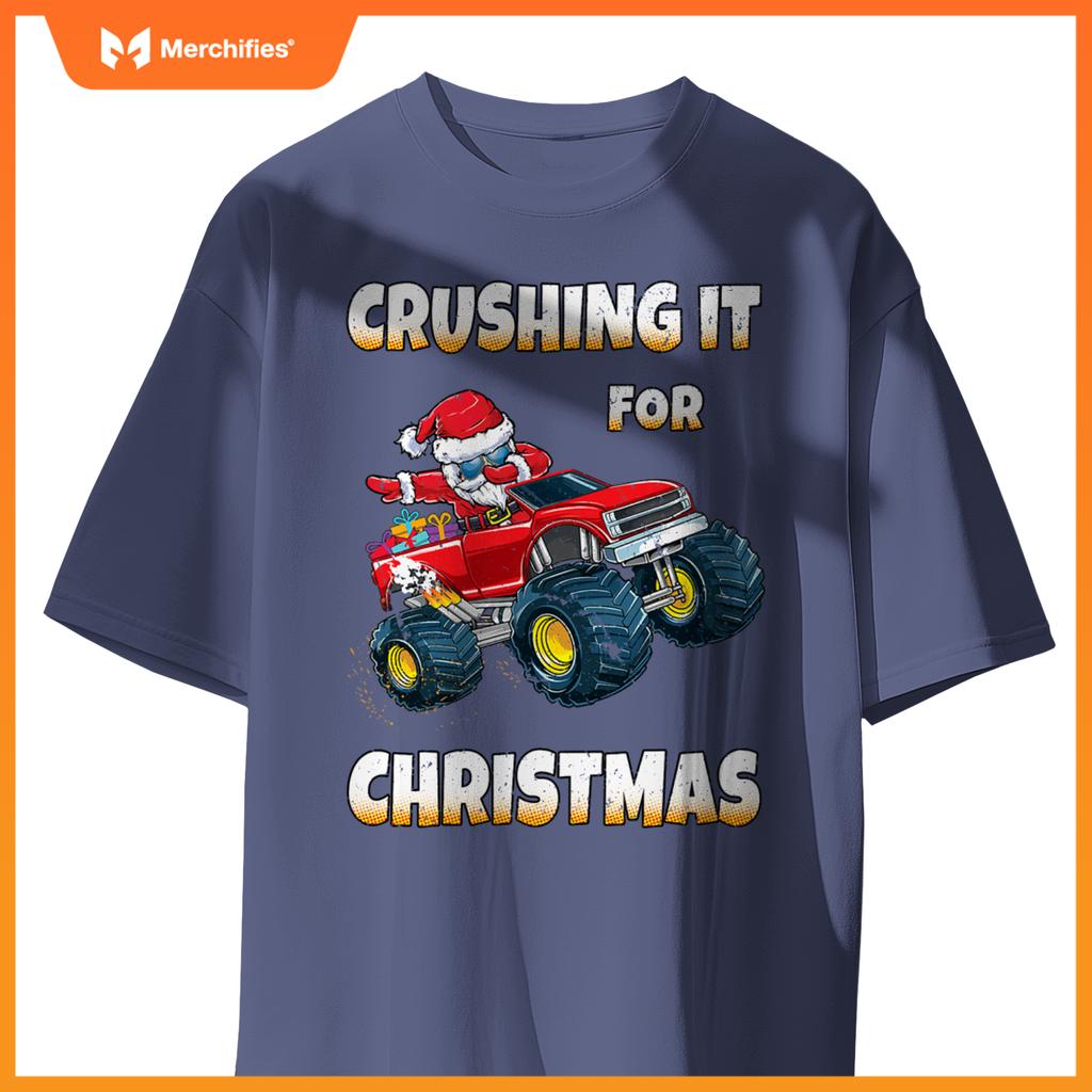 Crushing Christmas Dab Santa Monster Truck Boys Christmas T-Shirt