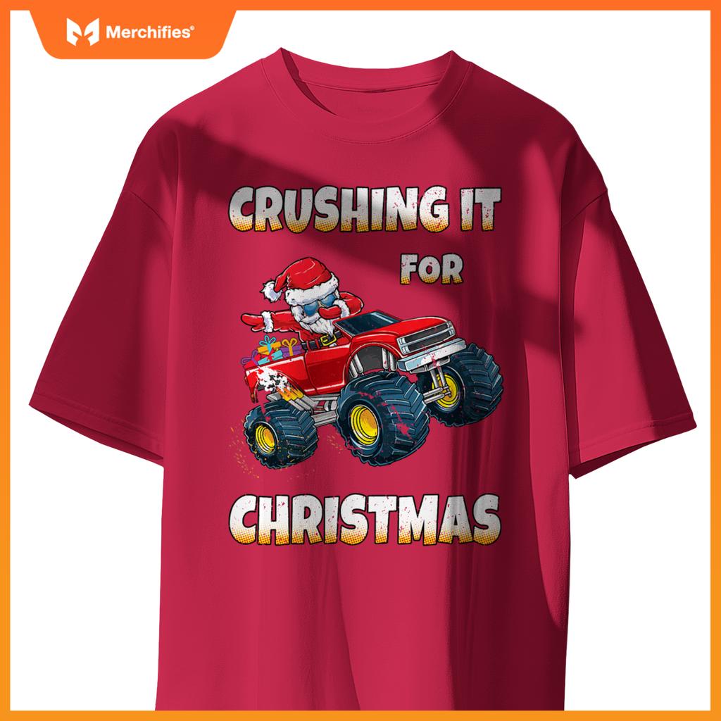 Crushing Christmas Dab Santa Monster Truck Boys Christmas T-Shirt