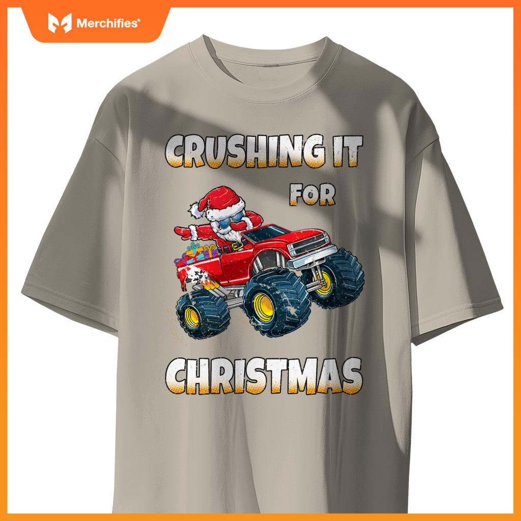 Crushing Christmas Dab Santa Monster Truck Boys Christmas T-Shirt