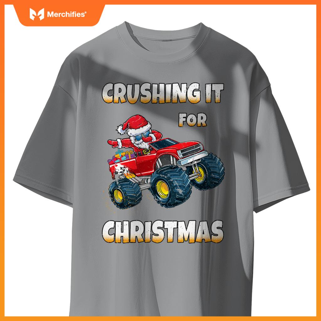 Crushing Christmas Dab Santa Monster Truck Boys Christmas T-Shirt