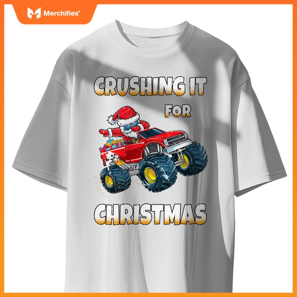 Crushing Christmas Dab Santa Monster Truck Boys Christmas T-Shirt