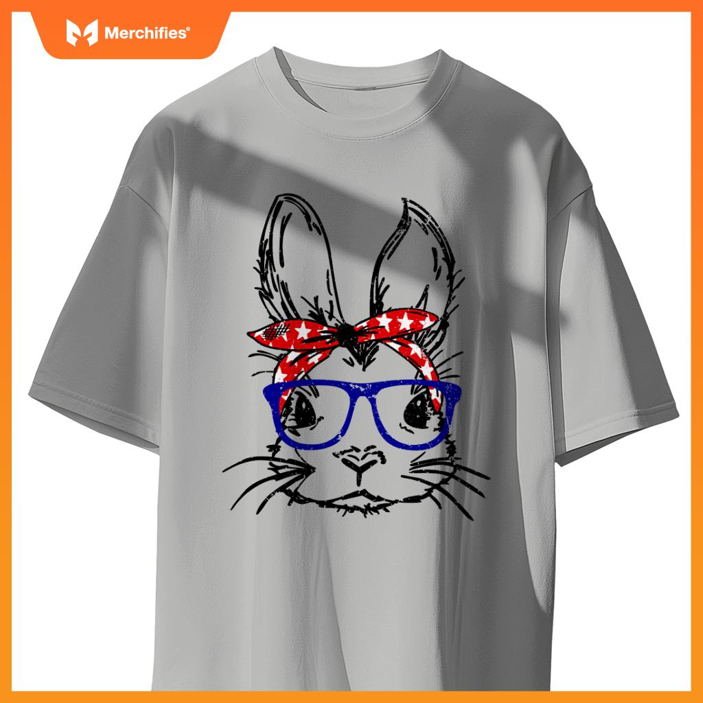 cute bunny face bandana glasses patriotic red white & blue T-Shirt