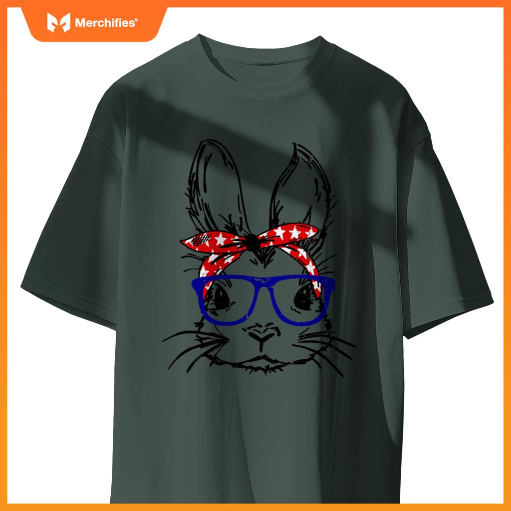 cute bunny face bandana glasses patriotic red white & blue T-Shirt
