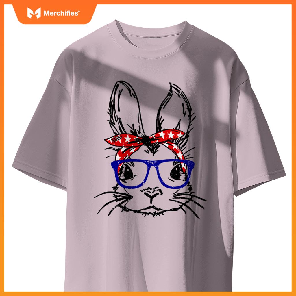 cute bunny face bandana glasses patriotic red white & blue T-Shirt