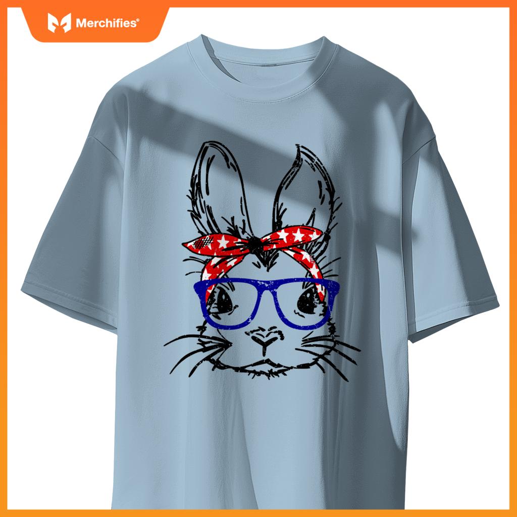 cute bunny face bandana glasses patriotic red white & blue T-Shirt