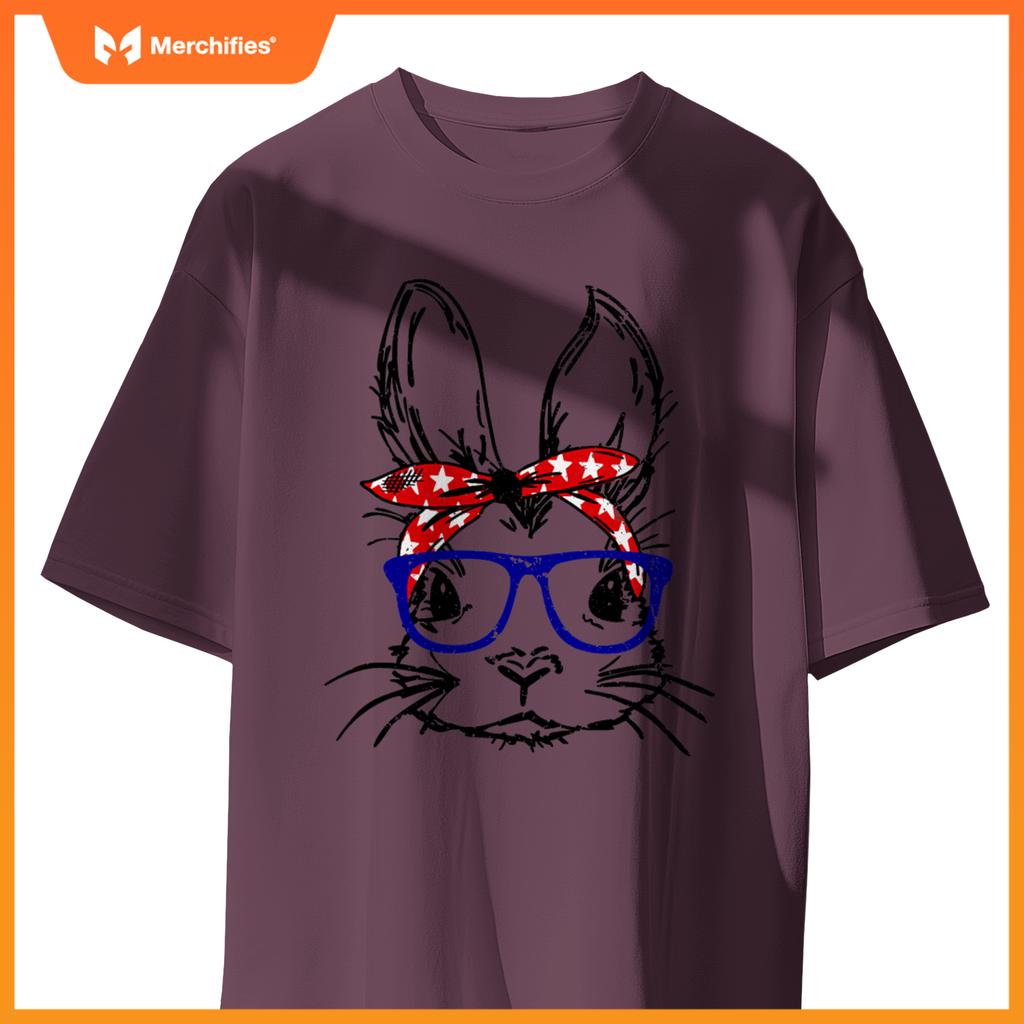 cute bunny face bandana glasses patriotic red white & blue T-Shirt