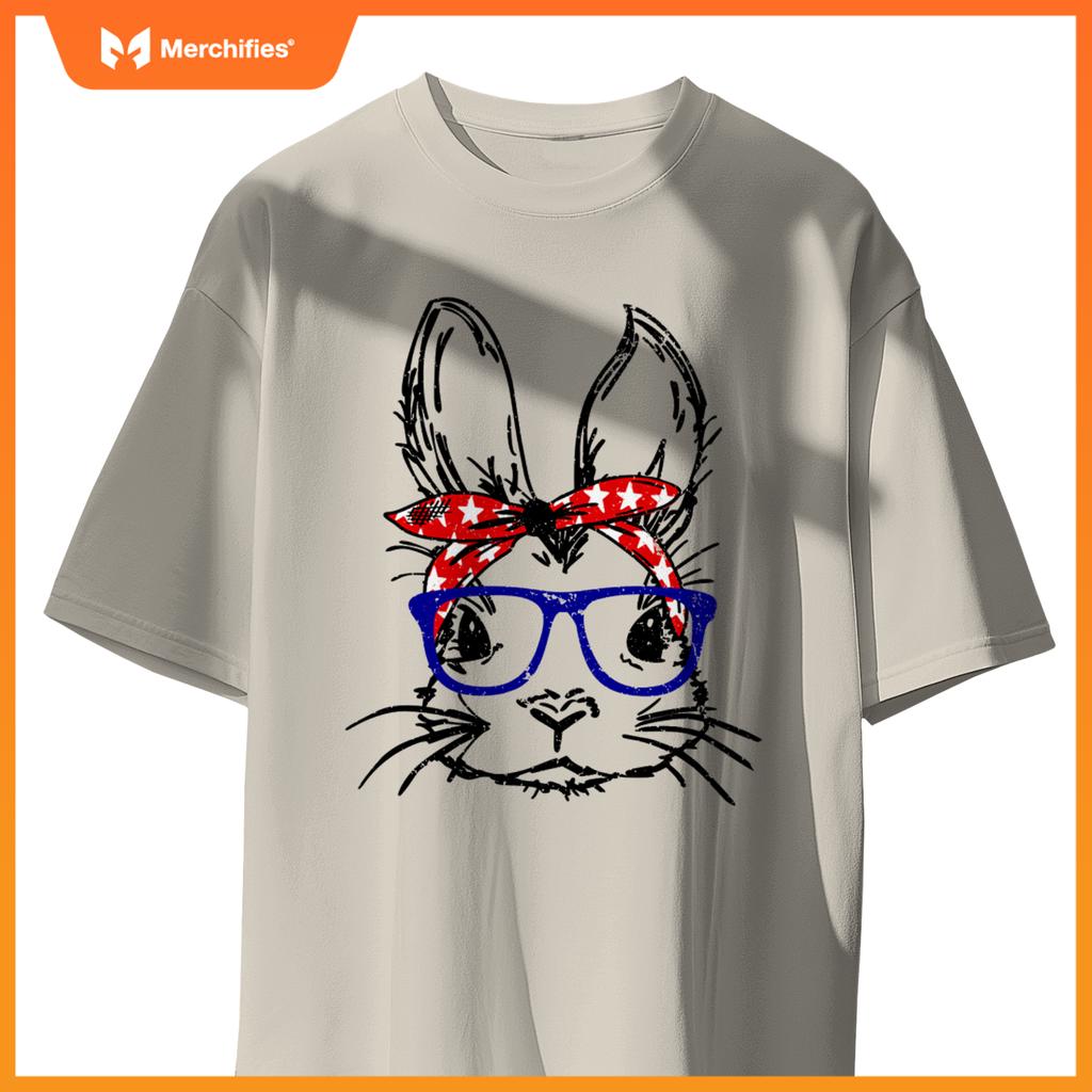 cute bunny face bandana glasses patriotic red white & blue T-Shirt