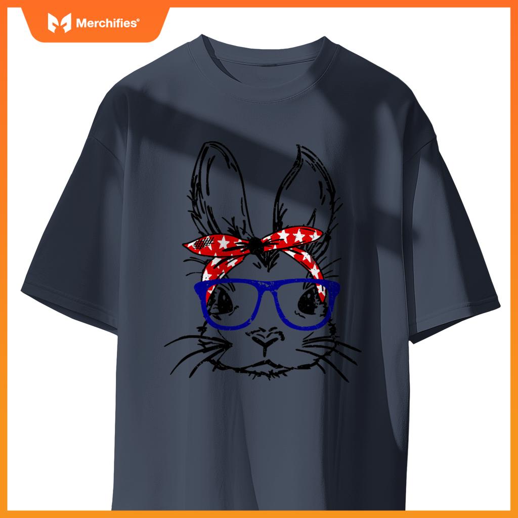cute bunny face bandana glasses patriotic red white & blue T-Shirt