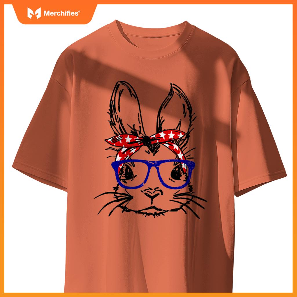 cute bunny face bandana glasses patriotic red white & blue T-Shirt