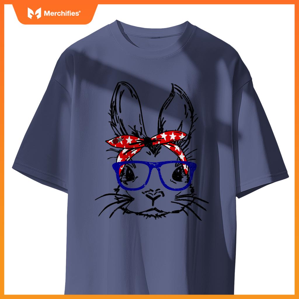 cute bunny face bandana glasses patriotic red white & blue T-Shirt