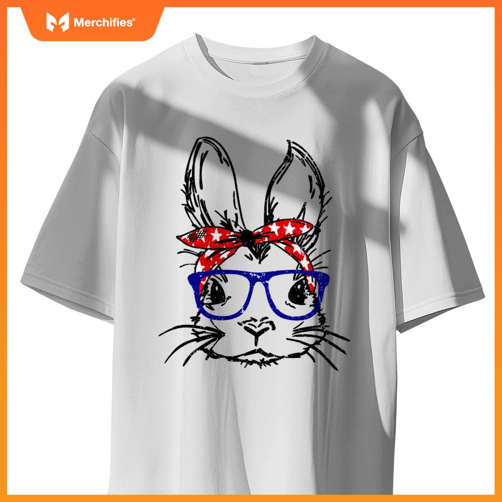 cute bunny face bandana glasses patriotic red white & blue T-Shirt