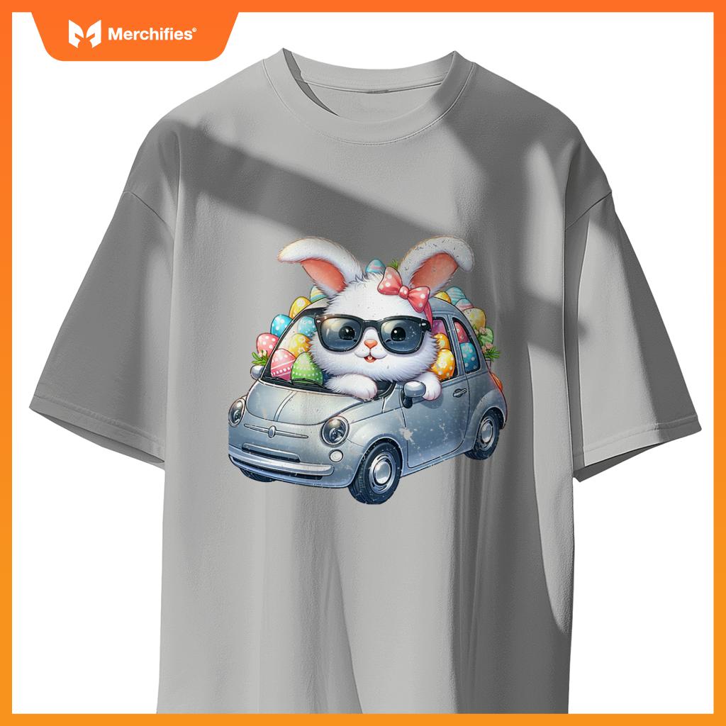 Cute Easter Bunny Rabbit With Sunglasses Riding Car T-Shirt