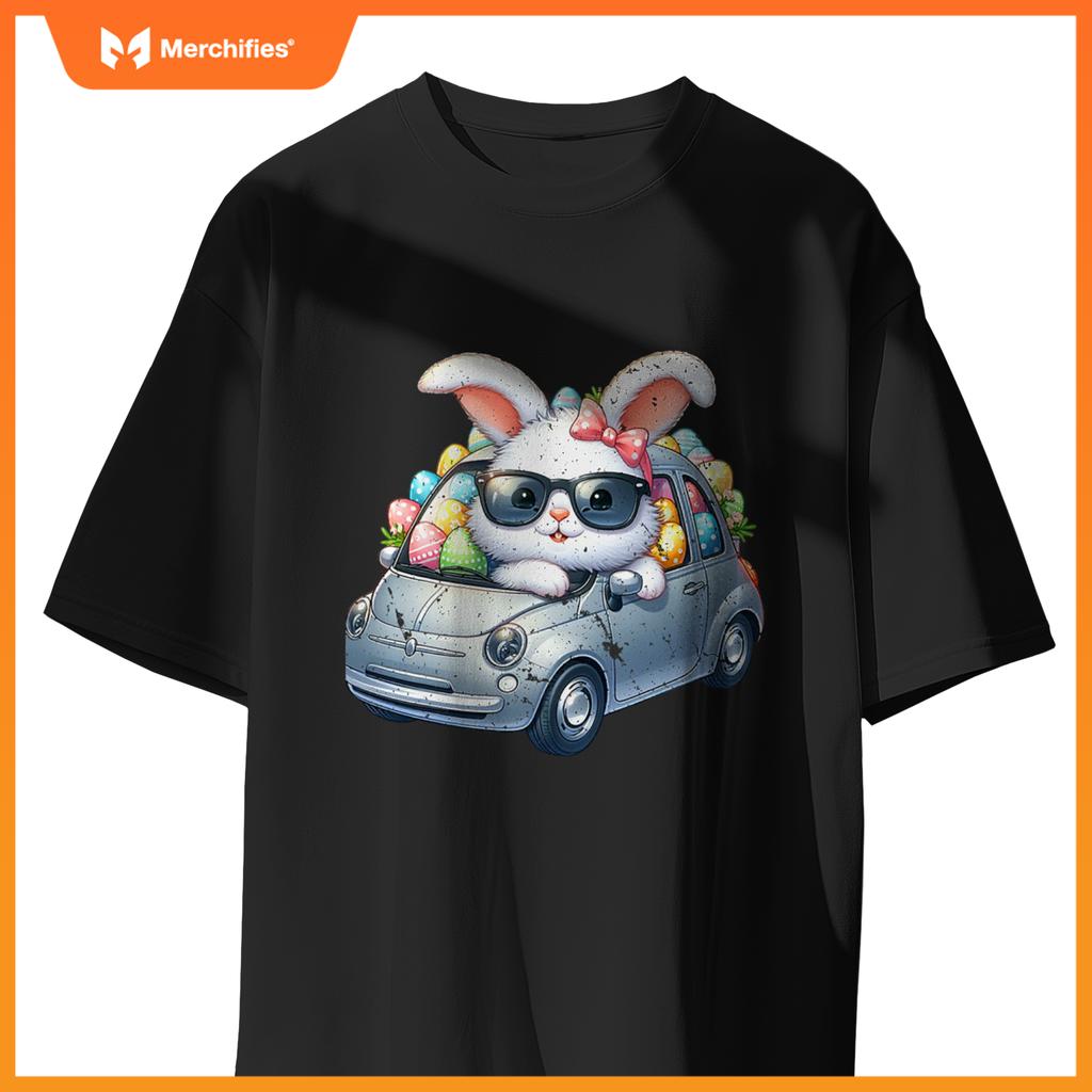 Cute Easter Bunny Rabbit With Sunglasses Riding Car T-Shirt