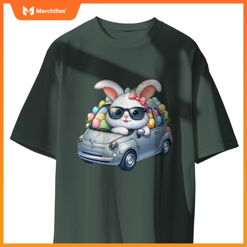 Cute Easter Bunny Rabbit With Sunglasses Riding Car T-Shirt