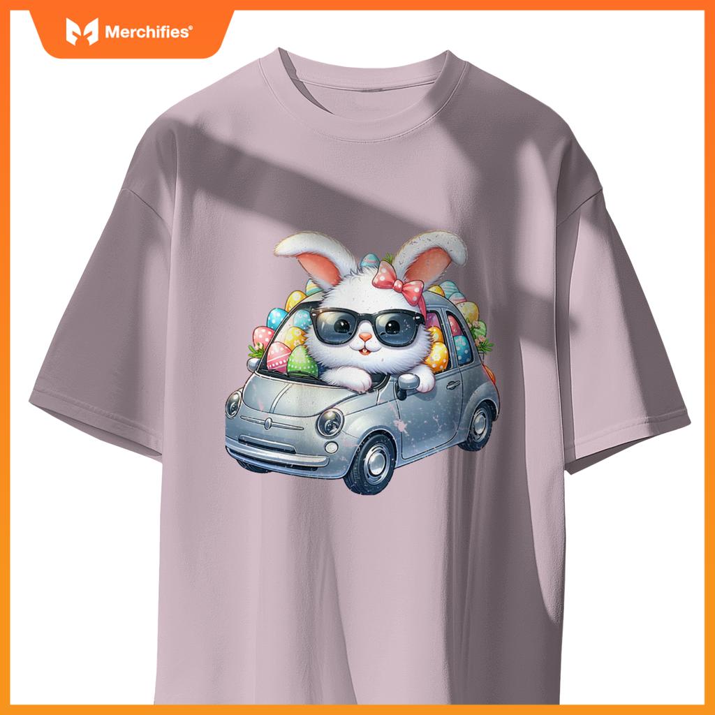 Cute Easter Bunny Rabbit With Sunglasses Riding Car T-Shirt