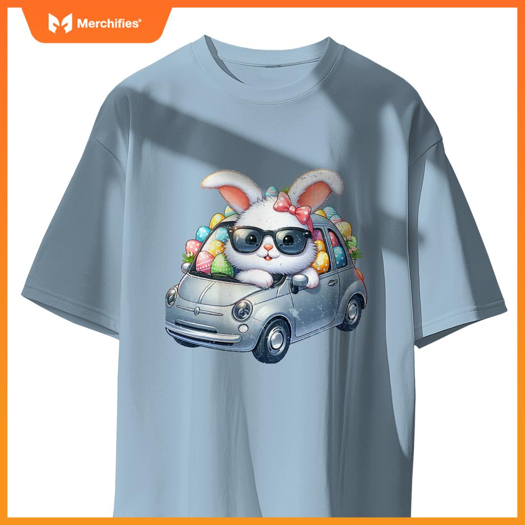 Cute Easter Bunny Rabbit With Sunglasses Riding Car T-Shirt
